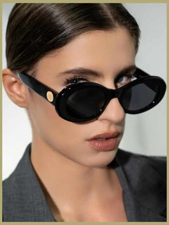 Retro Oval Sunglasses Chunky Thick Frame UV400 Protection main image 4